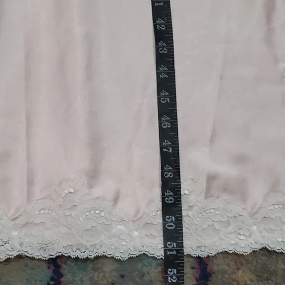 Vintage Christian Dior Elegant Pink Satin Nightgown With Asymmetrical Lace & Bow - Picture 13 of 16